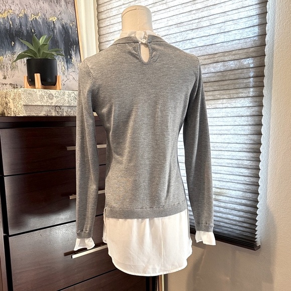 Adrianna Papell Grey/White  Women's Twofer Ruffle Neck Sweater. Size XS - Picture 5 of 7